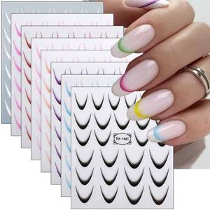 lot 20386 image: 8 Sheets French Tip Nail Stickers 3D Self-Adhesive Frenchs Nail Art Stickers Colorful Curved Lines Design Nail Art Supplies Gradient French Tip Nail Decals for Women Girls Acrylic Manicure Kit DIY