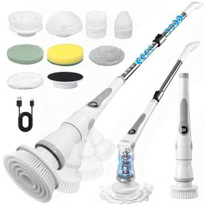 lot 20405 image: Cordless Electric Spin Scrubber, 4 Angles, Adjustable Handle 3 Speeds with LED Display-90Mins Runtime, IPX7 Waterproof Scrubber Cleaner Brush for Bathtub Bathroom (8 Brush Heads) (8 Brush Heads)