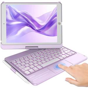 lot 20440 image: KBCASE Touchpad Keyboard Case for iPad 9th8th7th 10.2 inch, Backlit Trackpad Keyboard, 360°Rotatable Case with Pencil Holder for iPad 9th8th7th Gen (Light Purple)