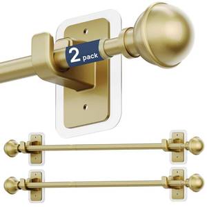 lot 20467 image: ENJOYBASICS 2 Pack No Drill Curtain Rods for Window 28 to 48 Inches, 58 Inch Diameter Renter Friendly Drapery Rod with Adhesive Brackets Without Drilling, Adjustable from 27 to 52 Inches, Gold