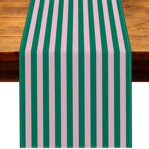 lot 20478 image: Heyfary Light Pink and Green Cabana Stripe Table Runner Summer Pool Kids Birthday Baby Shower Wedding Party Decoration Home Kitchen Dining Room Table Decor (Green, 13 x 72)