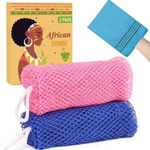 lot 20479 image: African Net Sponge Authentic - 2 Pack Afro Scrubber Bath Loofah Exfoliating Net Sponge for Shower, African Bath Sponges Exfoliator and Exfoliating Mitt for Most Skin Back Scrub Washer Accessories