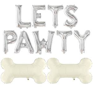 lot 20500 image: KatchOn, Big Silver Lets Pawty Balloons - 29 Inch  Dog Birthday Decorations  Lets Pawty Birthday Decorations  Silver Banner for Dog Themed Birthday Party Decoration  Bone Balloons