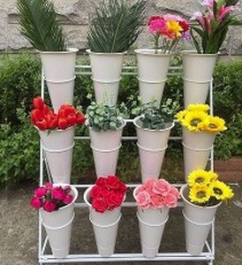 lot 1960 image: White metal plant stand with buckets multi-pack