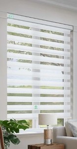 lot 1968 image: Motorized Zebra Blind Cordless Solar Panel Charging Valance