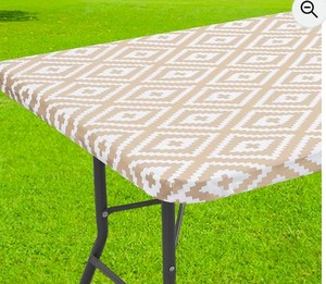 lot 6313 image: Smirv Waterproof Elastic Fitted Outdoor Tablecloth 30x72 Khaki