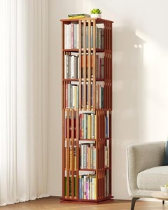 lot 19390 image: SpaceAid 6-Tier Rotating Bookshelf Walnut