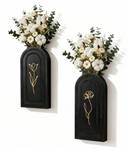 Wooden Wall Vases for Flowers, Wall Decor & Wall Art, 2 Pack, Black