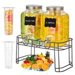 1 Gallon Glass Drink Dispensers for Parties, 2 Pack Beverage Dispenser with Stand, Fruit Infuser & Leakproof Stainless Steel Spigot, Juice Dispenser for Lemonade, Iced Tea, Sun Tea & Infused Water
