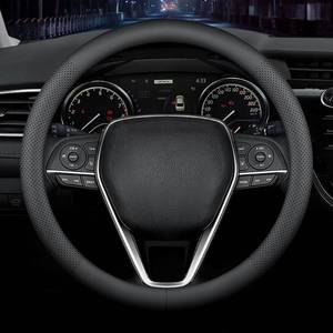 lot 2226 image: LKWLIKEI Nappa Premium Leather car Steering Wheel Cover, Non-Slip, Breathable, Universal 15 inches, Black.