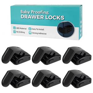 lot 2239 image: Maveek Baby Proof Drawer Locks 6 Pack, Toddler Proofing Lock For Corner Drawer Nightstand Cabinet Thinner Door Kitchen Cupboard, Baby Safety Furniture Latch For 0-12 Month Infants (6Black)