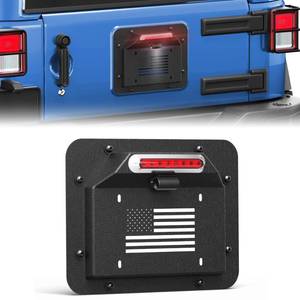 lot 2246 image: POFENZE Jeep License Plate Frame with Brake Light & Plate Light, Fits 2007-2018 Jeep JK JKU Wrangler, Carbon Steel, Powder-Coated, USA Flag Design, Spare Tire Delete Kit