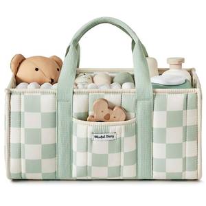 lot 2258 image: Blissful Diary Checkered Diaper Caddy Organizer, Stylish Nursery Storage Basket, Gift for Baby Shower, Newborn Essentials, Registry Search Must Haves, Sage Green