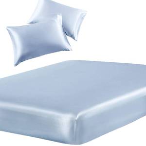 lot 2265 image: SiinvdaBZX 3-Piece Set Satin Twin Fitted Sheet & 2 Pillowcase, Baby Blue Silky Soft Fitted Bottom Sheet, Wrinkle Free, Fade Resistant, Deep Pocket Bed Sheet (Deep Up to 15)