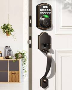 lot 2287 image: Veise Fingerprint Door Lock Set, Keyless Entry Door Lock, Front Handle Set, Electronic Keypad Deadbolt with Lever Handle, 2 Keys, Auto-Locking, One-time Codes, Easy to Install, Oil Rubbed Bronze