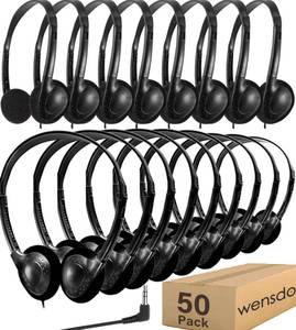 lot 2295 image: Wensdo 50 Pack Classroom Headphones Bulk for School Kids Students, Wholeslae Wired Durable Earphones Class Set for Children Toddler Teens Boys Girls and Adult (HY857,50 Black)