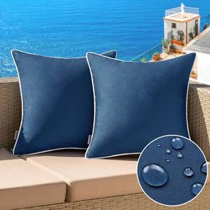 lot 2301 image: MIULEE Pack of 2 Outdoor Waterproof Pillow Covers Decorative Farmhouse Throw Pillow Covers Square Solid Color Couch Cushion Covers for Patio Tent Bed Sofa Living Room 18x18 Inch Navy Blue