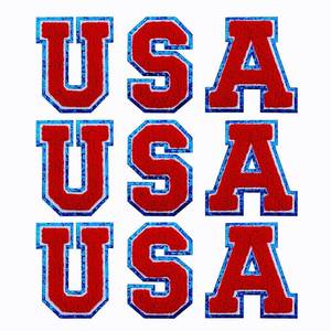 lot 2303 image: FAZHBARY 9 PCS USA Patch Patriotic Patch Chenille Patches Blue Border Glitter Letter Embroidered Iron On Patch for DIY Decorative Clothing