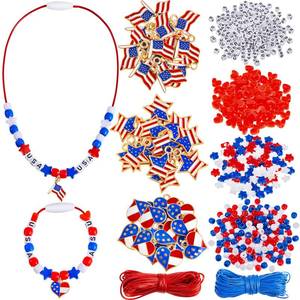 lot 2320 image: Deekin 4th of July Kids Patriotic Jewelry Craft Kits for with Red White Blue Stars American Flag for Independence & Veterans Day DIY Fun Home Activities(30 Set)