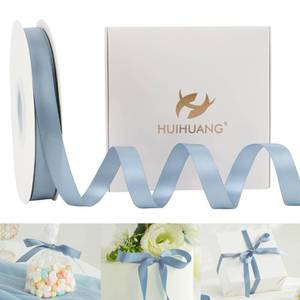 lot 2323 image: HUIHUANG Dusty Blue Satin Ribbon 12 inch X 50 Yards Continuous, Blue Double-Faced Satin Ribbon for Gift Wrapping, Bows, DIY Crafts