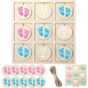 lot 2333 image: Geetery Gender Reveal Table Board Game Wooden Gender Reveal Board with 10 Game Chips 1 Twine and 1 Support Easel Funny Baby Shower Ideas (Footprint)
