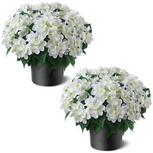 lot 2353 image: Artificial Hydrangea Flower Topiary Trees - 2 Sets Faux Silk Flower Potted Plant, UV Resistant Fake Outdoor Hydrangea Bush for Front Door, Farmhouse,Garden, Porch Decor (White)