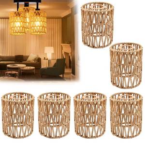 lot 2371 image: Supkiir 6 Pack Rattan Lamp Shade, Retro Small Pendant Light Shade Replacement, Boho Cylinder Wicker Woven Lampshade for Chandelier, Floor Lamps, Pendant Light, Wall Sconces Light Fixture