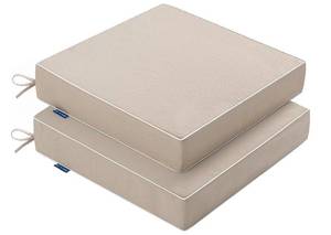 lot 2373 image: MIULEE Beige Outdoor Chair Cushions Set of 2, 19x19x3 Inch Waterproof Patio Seat Cushions for Outdoor Furniture Couch Sofa, 3 Year Color Fastness High Density Foam with Adjustable Ties