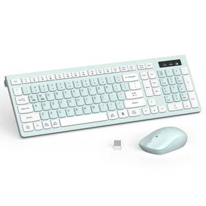 lot 2377 image: Wireless Keyboard and Mouse Combo, Full-Sized Wireless Keyboard and Adjustable DPI Mouse, 2.4GHz USB Receiver, Keyboard and Mouse for PC, Windows, Desktop, Laptop (Mint Green and White)