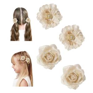 lot 2385 image: WNYUJOY Baby Girls Floral Hair Bows Clips, 4Pcs Glitter Gold Flower Hair Barrettes Alligator Clips, Hair Accessories for Toddlers Kids Teens