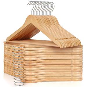 lot 2390 image: TOPIA HANGER Wooden Hangers 30 Pack, Natural Wood Clothes Hangers, Durable Coat Hanger with 360-Degree Rotatable Hook, Non-Slip Pants Bar and Shoulder Notches for Camisole Tops-CT34N30