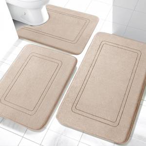 lot 2392 image: YIHOUSE Memory Foam Bath Mat Set, Bathroom Rugs Sets 3 Pieces, Non Slip Bath Mats for Bathroom, Super Soft and Water Absorbent Bath Rug Set, Machine Washable U Shape Toilet Rug,Beige