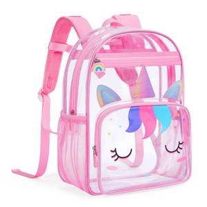 lot 2394 image: mommore Clear Backpack for Kids Unicorn Backpack for Girls 4-8 Water-Resistant See Through Cartoon Toddler Bookbag with Chest Strap for Preschool Kindergarten Travel, Pink