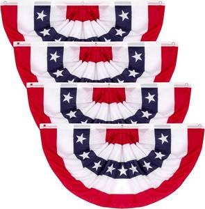 lot 2396 image: American Bunting Flags for Outside,4th of July Flags Outdoor, American Pleated Fan Flag 1.5x3 FT,Patriotic Decor Bunting Banner,Fourth of July Yard Decorations,Red White and Blue Decor for Outside (4 Pack)