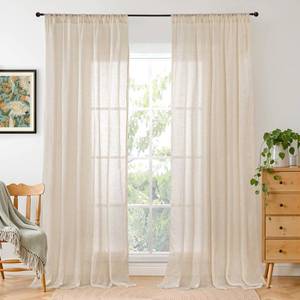 lot 2409 image: BGment Tan Linen Curtains 84 Inch Length 2 Panels Set - Burlap Semi Sheer Drapes Light Filtering Natural with Rod Pocket for Farmhouse Bedroom Living Room, 52 X84 Inch