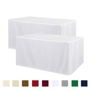 lot 2410 image: Obstal 2 Pack Table Clothes for 4 Foot Rectangle Tables - Water Resistant Washable Fabric Polyester Rectangle Table Cover Protector for Wedding, Banquet and Trade Shows, 48L x 24W Inches, White