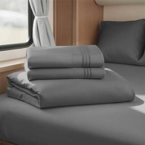 lot 2414 image: Hearth & Harbor Short Queen Sheets for RV, Dark Grey RV Queen Sheets, Silky Soft 1800 Microfiber Bed Sheet for Camper, 4 Piece RV Bedding with Pillowcases