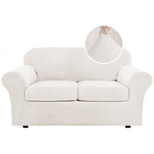 lot 2416 image: H.VERSAILTEX Real Velvet Plush 3 Piece Stretch Sofa Covers Couch Covers for 2 Cushion Couch Loveseat Covers Width Up to 72 Inch Feature Thick Soft Stay in Place (Medium Sofa, Porcelain White)