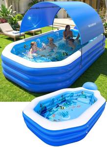 lot 2433 image: 2026 Inflatable Pool with Canopy, Large Inflatable Pool for Kids,Adults, Blow Up Pools with Seats,Oversize Thickened 118x75x22-Blue