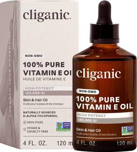 lot 2436 image: Cliganic Pure Vitamin E Oil for Skin, Scars, Hair & Face - 120,000 IU, Non-GMO Verified  Natural D-Alpha Tocopherol