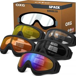 lot 2445 image: OXG 5 Pack Motorcycle Goggles for Men Women, Ski goggles Dirt Bike ATV Goggles Anti-UV Riding Safety Glasses for Kids Youth