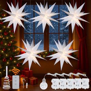 lot 2464 image: YPGFDZYDHH 3 Pack 23 Paper Star Lantern with LED Lights, 7-Point Hanging Star Light for Christmas, Wedding, Birthday��Round-Hole White 3D Paper Lantern with Remote for Indoor Outdoor Decor