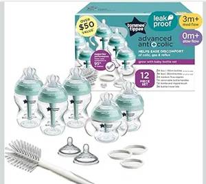 lot 2486 image: Tommee Tippee Advanced Anti-Colic 12 Piece Set, 5 oz and 9 oz BPA Free Bottles, Newborn 0 Months, Slow &amp Medium-Flow Breast-Like Nipples