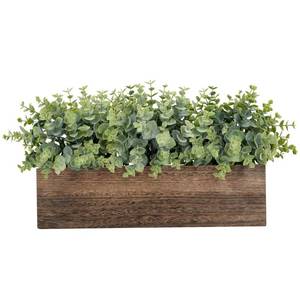 lot 2488 image: Velener 14 Artificial Eucalyptus Plants in Rustic Rectangular Wooden Planter Box, Fake Plants for Dining Room Centerpiece, Farmhouse Faux Plants for MantelKitchenBathroomCoffee Table Decor