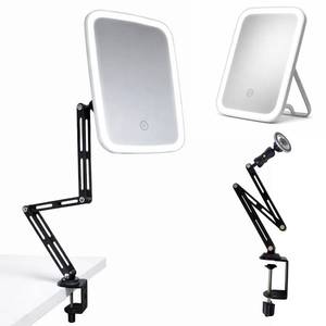 lot 2492 image: Ezcora Clip On Vanity Mirror with Light for Nearsighted Makeup, Magnetic Detachable Makeup Mirror with Extension Arm, Rechargeable 3 Color Lighted Mirror for Desk, Tabletop or Clamp-On Use