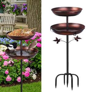 lot 2508 image: Metal Bird Bath for Outside, Rustproof Outdoor Bird Feeder, 45 Vintage Metal Birdbath with Reinforced 5-Prong Base for Garden and Patio Decor, Double Bowl Design