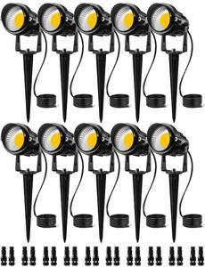 lot 2512 image: SUNVIE 12W Low Voltage LED Landscape Lights with Connectors, Outdoor 12V Super Warm White (900LM) Waterproof Garden Pathway Lights Wall Tree Flag Spotlights with Spike Stand (10 Pack with Connector)
