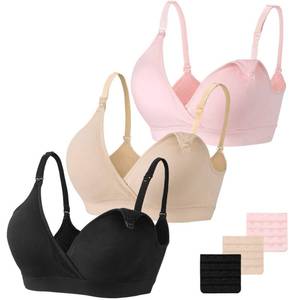 lot 2513 image: Vinfact 3 Pack Nursing Bras for Breastfeeding Seamless V Neck Maternity Bra Women Pregnancy Breastfeeding Bra - M,BlackNudePink