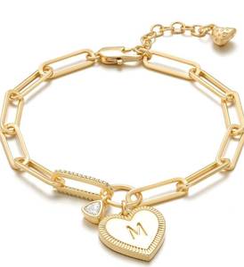 lot 2520 image: Valentines Day Gifts for Women - Gold Initial Bracelets for Women Trendy 14K Gold Plated Heart Letter A-Z Charm Bracelets Paperclip Chain Personalized Jewelry Birthday Gifts for Her