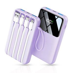 lot 2522 image: Power Bank, 15000mAh Portable Charger with Built in Cable, 22.5W Fast Charging, 6 Outputs, Slim Travel Essential Battery Pack with LED Display, Compatible with iPhone 1716151413, iPad Purple